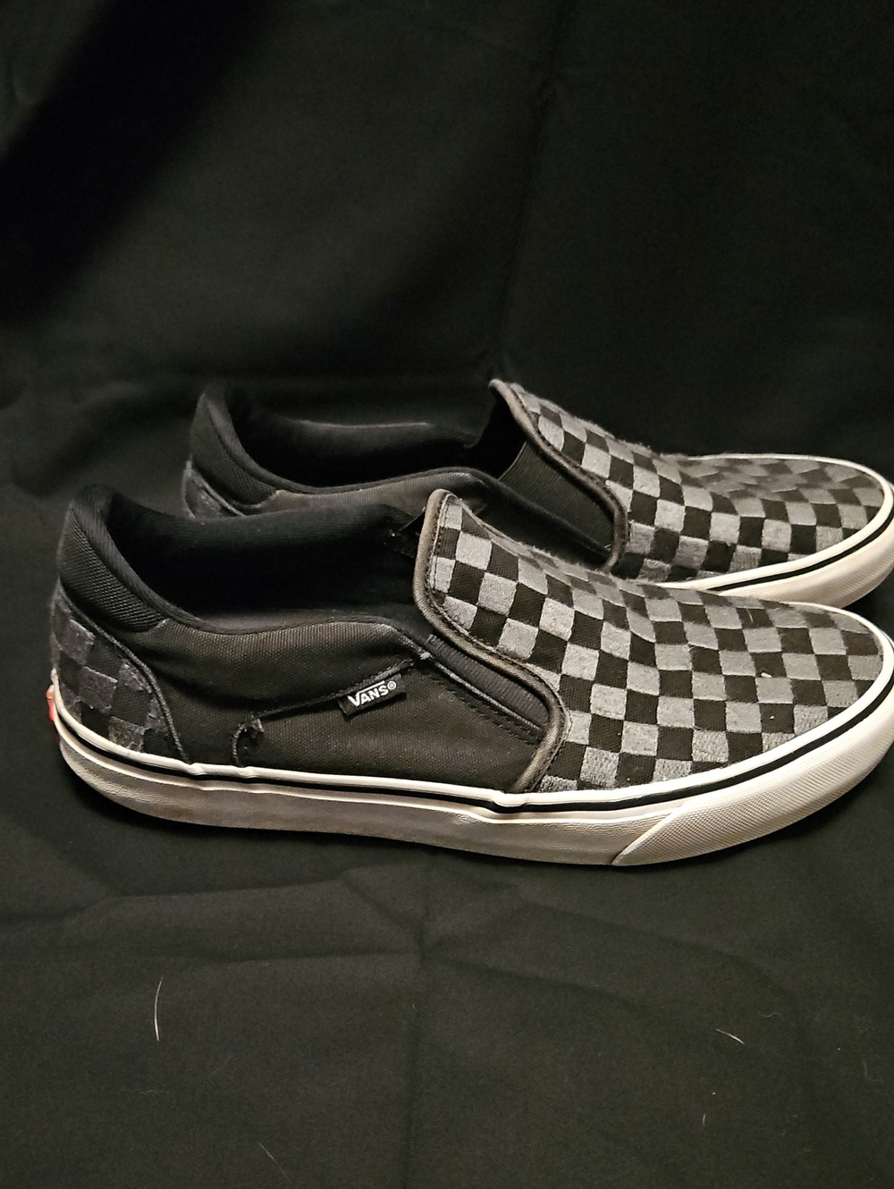 Vans Checkerboard Slip-On Sneakers - Black and Gray Mens 10.5